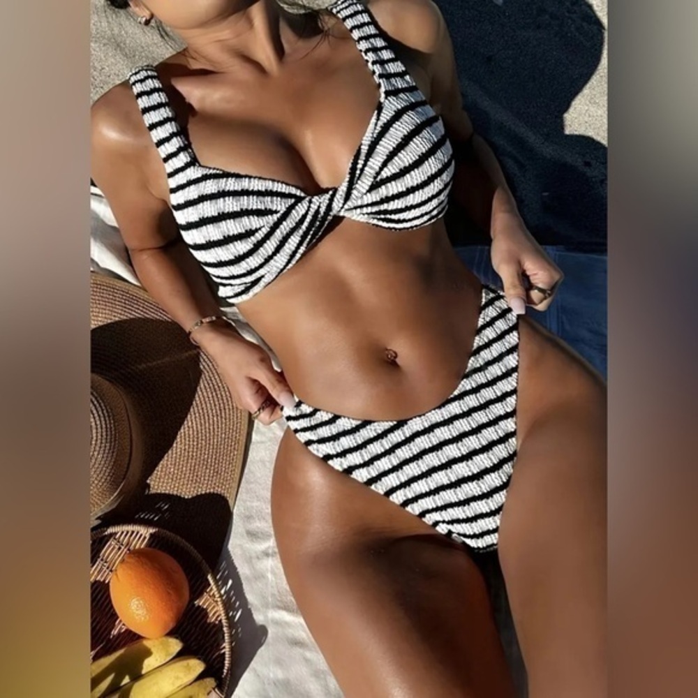 Striped Twist Front Bikini Set